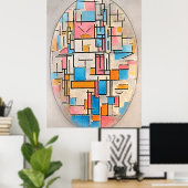 Mondrian-Komposition in Oval mit farbigen Flugzeug Poster (Heimbüro)