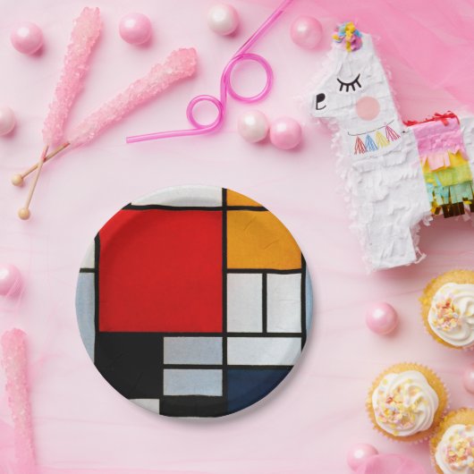 Mondrian - Komposition mit großem rotem Flugzeug Pappteller (Party)