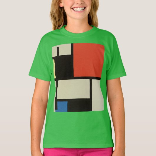 Mondrian Komposition Moderne Abstrakte grüne Kinde T-Shirt (Vorderseite)