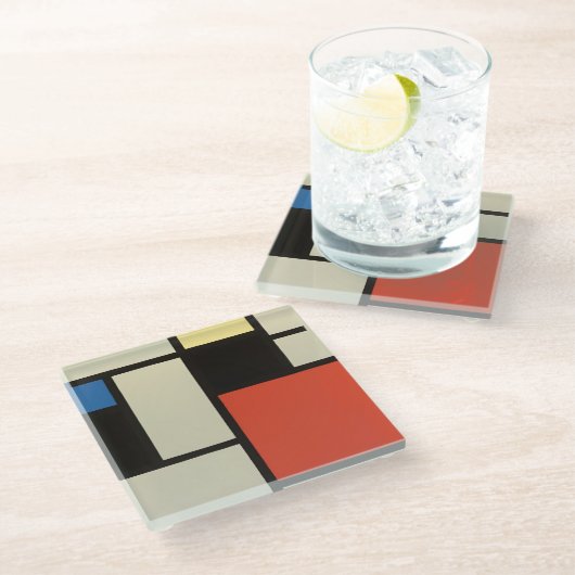 Mondrian Komposition Moderne Abstrakte Malerei Art Glasuntersetzer (Schrägansicht)