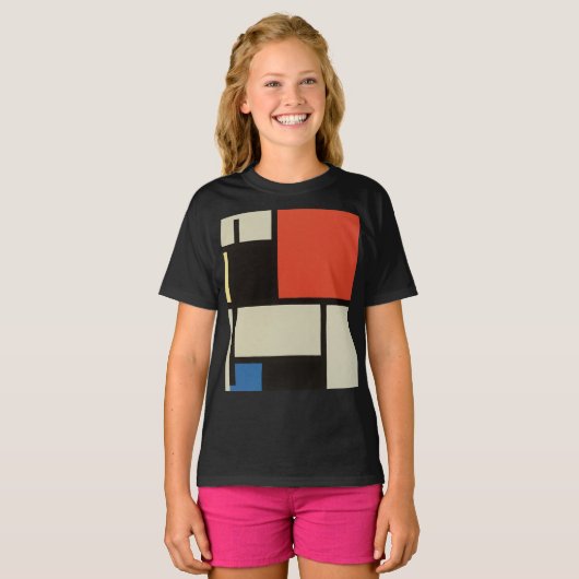 Mondrian Komposition Moderne Abstrakte Schwarze Ki T-Shirt (Vorne ganz)
