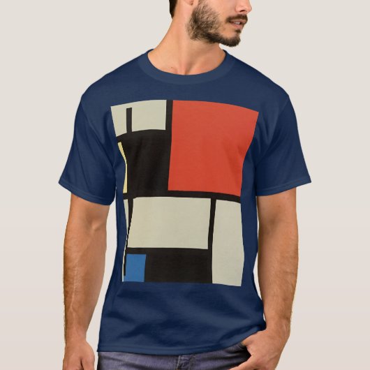 Mondrian Komposition Modernes Abstraktes Marinebla T-Shirt (Vorderseite)