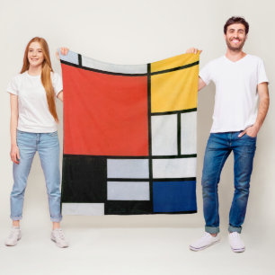Mondrian Komposition Red Yellow Blue Black Fleecedecke