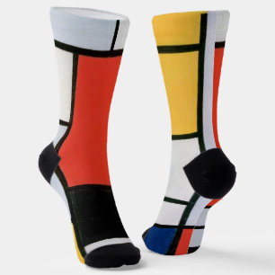 Mondrian Komposition Red Yellow Blue Black Socken