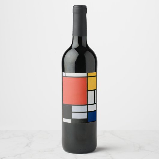 Mondrian Komposition Red Yellow Blue Black Weinetikett (Vorderseite)