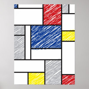 Mondrian Kritzeleien Minimalistischer De-Stijl-Mod Poster