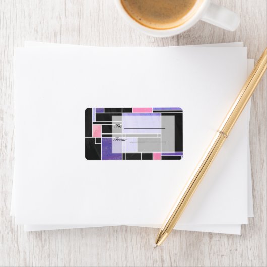 Mondrian Lila Pink Black Print Adressaufkleber (Insitu)