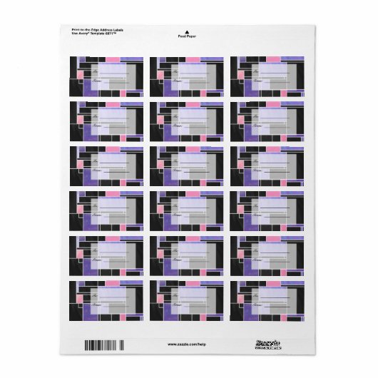 Mondrian Lila Pink Black Print Adressaufkleber (Vorne)