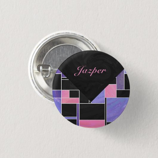 Mondrian Lila Pink Black Print Button (Vorne & Hinten)