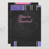 Mondrian Lila Pink Black Print Einladung (Vorne/Hinten)