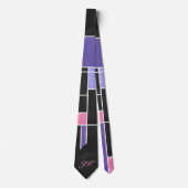 Mondrian Lila Pink Black Print Krawatte (Vorderseite)