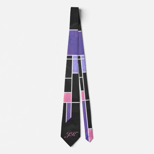 Mondrian Lila Pink Black Print Krawatte (Vorderseite)