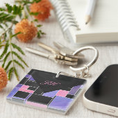 Mondrian Lila Pink Black Print Schlüsselanhänger (Vorderseite rechts)