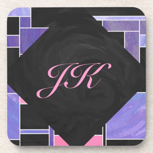 Mondrian Lila Pink Black Print Untersetzer (Vorderseite)