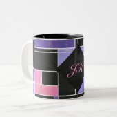 Mondrian Lila Pink Black Print Zweifarbige Tasse (Vorderseite Links)