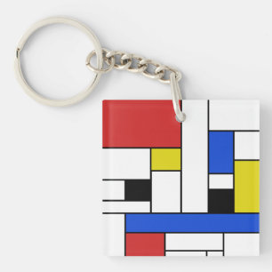 Mondrian Linien Quadrat (doppelseitig) Schlüsselan Schlüsselanhänger