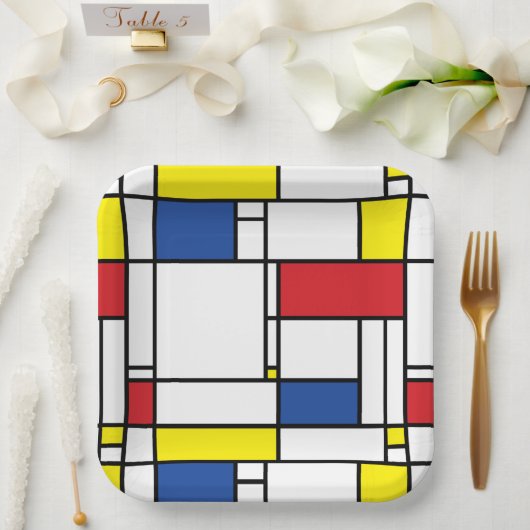 Mondrian Minimalist Geometric De Stijl Modern Art Pappteller (Hochzeit)