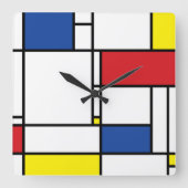Mondrian Minimalist Geometric De Stijl Modern Art Quadratische Wanduhr (Vorderseite)