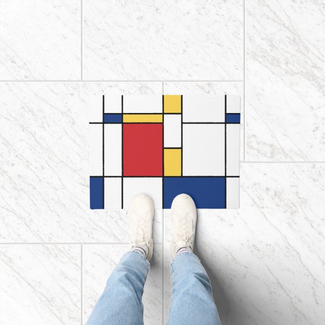Mondrian Minimalistisch Abstrakt Art Primärfarben Fußmatte (Indoor)
