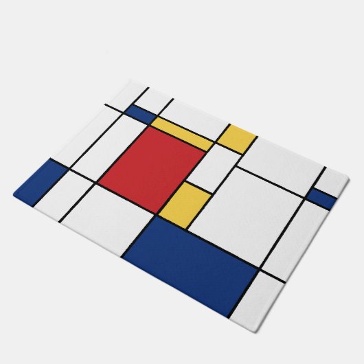 Mondrian Minimalistisch Abstrakt Art Primärfarben Fußmatte (Schrägansicht)