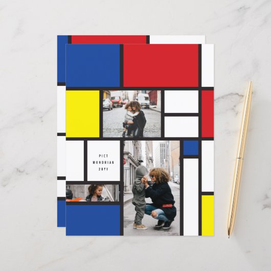 Mondrian Minimalistisch De Stijl Geo Foto Moderne (Vorderseite/Rückseite Beispiel)
