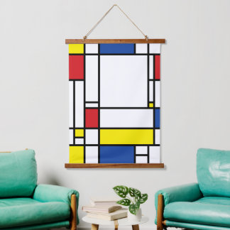 Mondrian Minimalistisch Geometric De Stijl Modern  Wandteppich Mit Holzrahmen