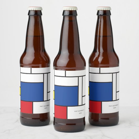 Mondrian Minimalistisch Geometric De Stijl Moderne Bierflaschenetikett (Flaschen)