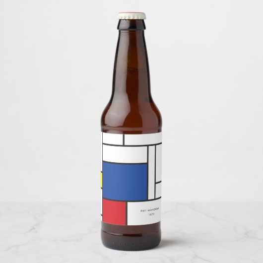 Mondrian Minimalistisch Geometric De Stijl Moderne Bierflaschenetikett (Vorderseite)