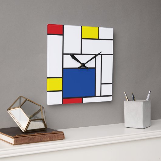 Mondrian Minimalistisch Geometric De Stijl Moderne Quadratische Wanduhr (Büro)