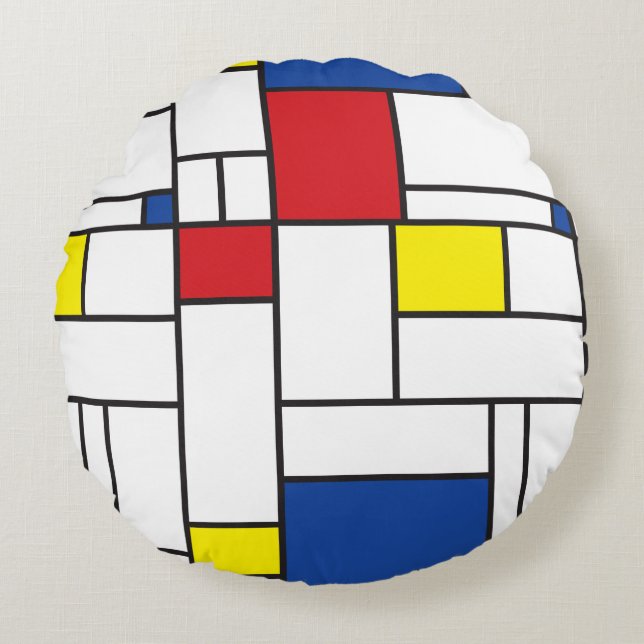 Mondrian Minimalistisch Geometric De Stijl Moderne Rundes Kissen (Vorderseite)