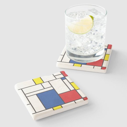 Mondrian Minimalistisch Geometric De Stijl Moderne Steinuntersetzer (Seitenansicht)