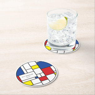 Mondrian Minimalistische Geometrische De-Stijl-Mod Runder Pappuntersetzer