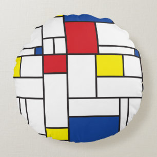 Mondrian Minimalistische Geometrische De Stijl Mod Rundes Kissen