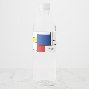 Mondrian Minimalistische Geometrische De-Stijl-Mod Wasserflaschenetikett