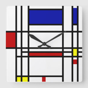 Mondrian Modern Art Quadratische Wanduhr