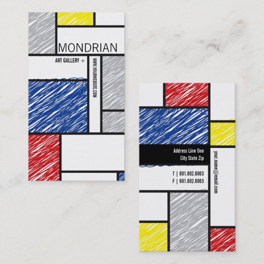 Mondrian Modern Simple Art Minimalistisch Scribble Visitenkarte (Vorne/Hinten)