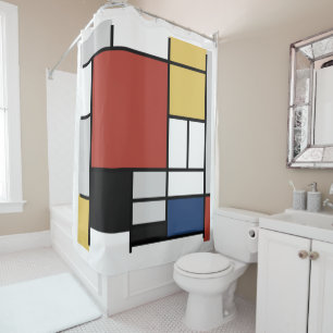 Mondrian Painting Red Flugzeug Yellow Black Gray B Duschvorhang