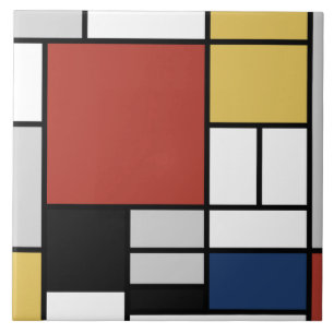Mondrian Painting Red Flugzeug Yellow Black Gray B Fliese