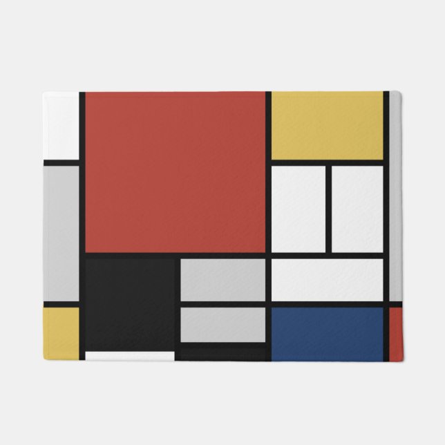 Mondrian Painting Red Flugzeug Yellow Black Gray B Fußmatte (Vorderseite)