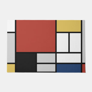 Mondrian Painting Red Flugzeug Yellow Black Gray B Fußmatte