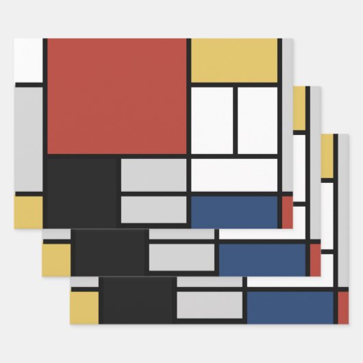Mondrian Painting Red Flugzeug Yellow Black Gray B Geschenkpapier Set (Set)