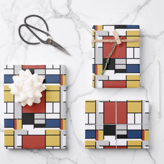 Mondrian Painting Red Flugzeug Yellow Black Gray B Geschenkpapier Set (Vorderseite)