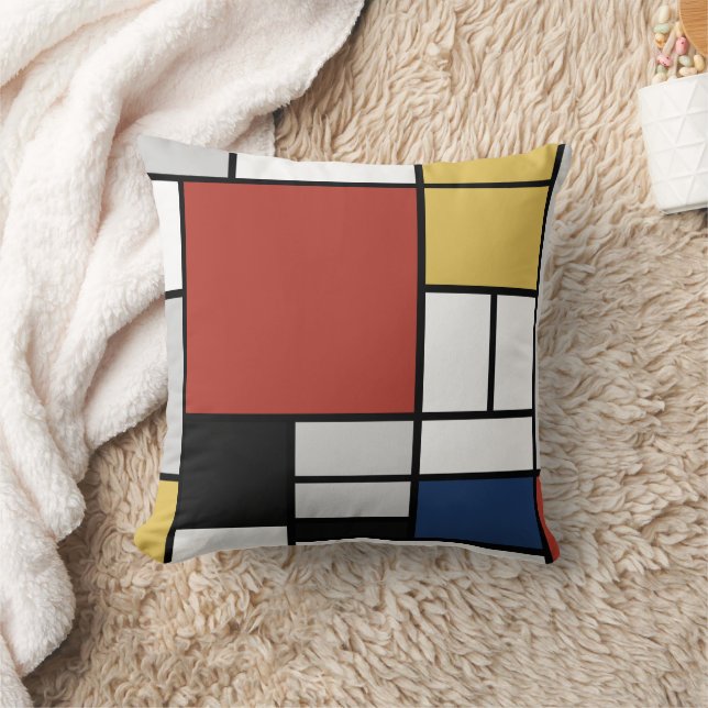 Mondrian Painting Red Flugzeug Yellow Black Gray B Kissen (Decke)