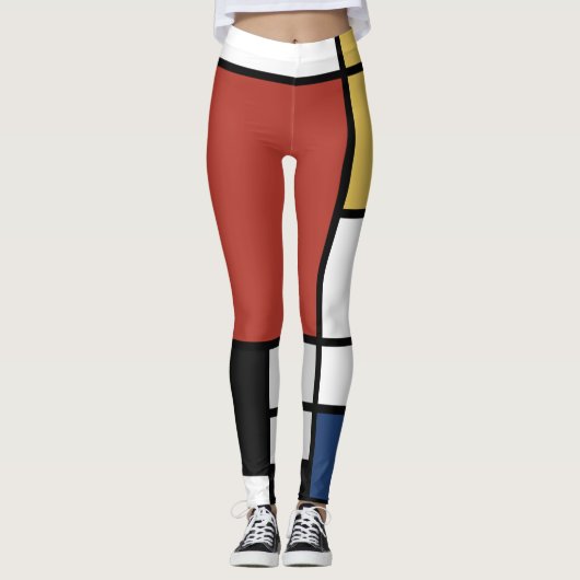 Mondrian Painting Red Flugzeug Yellow Black Gray B Leggings (Vorderseite)
