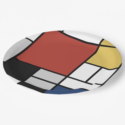 Mondrian Painting Red Flugzeug Yellow Black Gray B Pappteller (Schrägansicht)