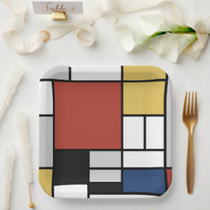 Mondrian Painting Red Flugzeug Yellow Black Gray B Pappteller