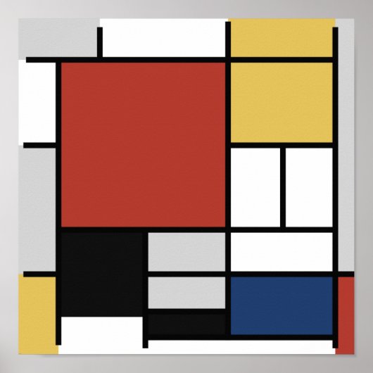 Mondrian Painting Red Flugzeug Yellow Black Gray B Poster (Vorne)