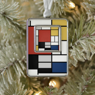 Mondrian Painting Red Flugzeug Yellow Black Gray B Rahmen-Ornament Silber