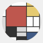 Mondrian Painting Red Flugzeug Yellow Black Gray B Runder Aufkleber (Vorderseite)