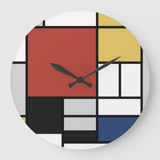 Mondrian Painting Red Plane Yellow Black Gray Blue Große Wanduhr (Vorderseite)